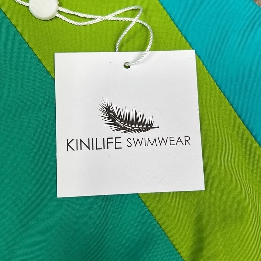 NWT Kinilife Swimwear Cait Bottoms Reversible Teal Green Medium High Waist Retro - Picture 3 of 11
